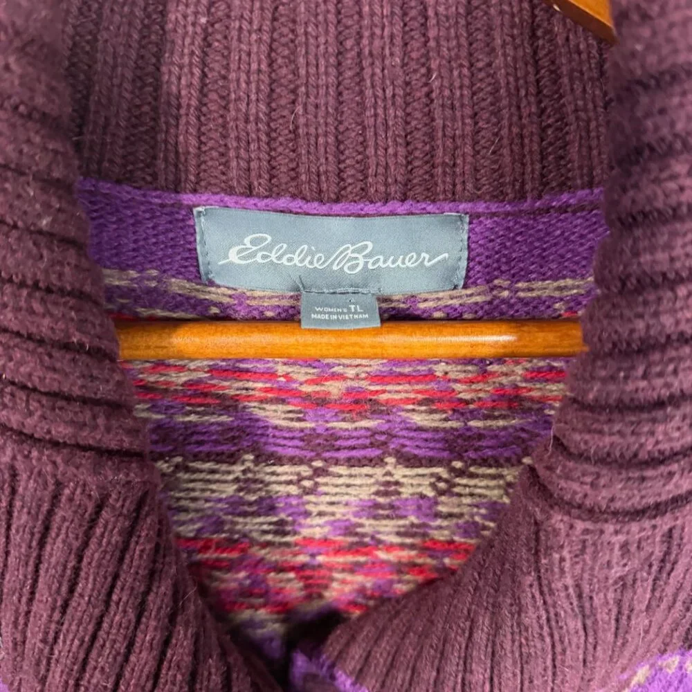 Fair isle Eddie Bauer Women’s Tall Large Zip Up Sweater Button Snap Collar - Picture 2 of 11